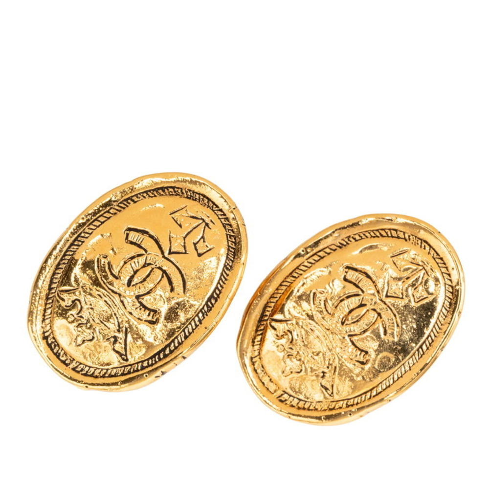 CHANEL Vintage Gold Logo Earrings